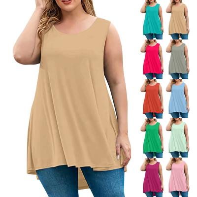 Moda para Mujer Talla Grande Cuello Redondo Sin Mangas Casual Color Holgado Jersey Superior