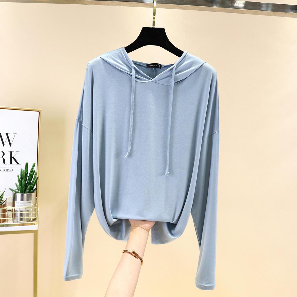 Women's Plus Size Loose Hooded Long Sleeve T-Shirt - Spring/Summer Sunscreen Layer