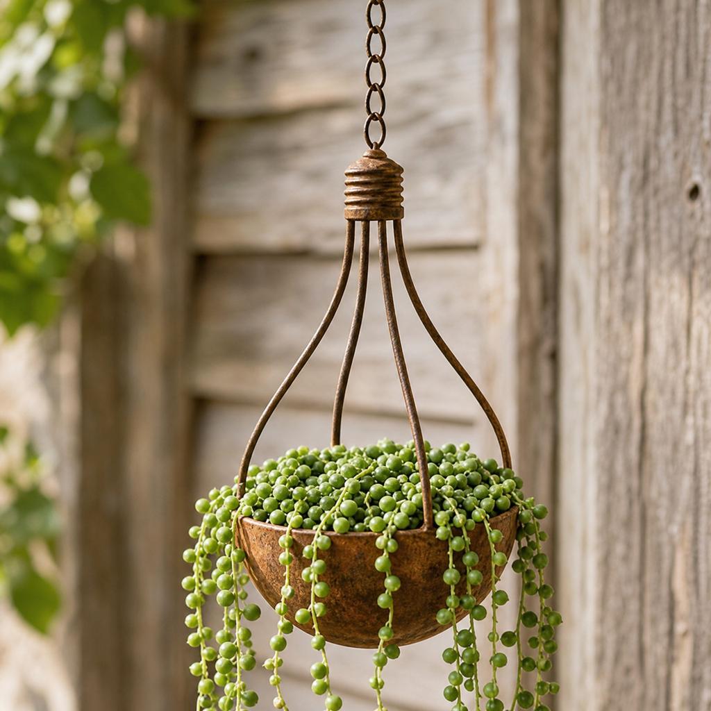Rustic Metal Hanging Planter Light Bulb Shape Outdoor Wall Decoration Hanging Flower Pot Suitable for Bird Feeder Use