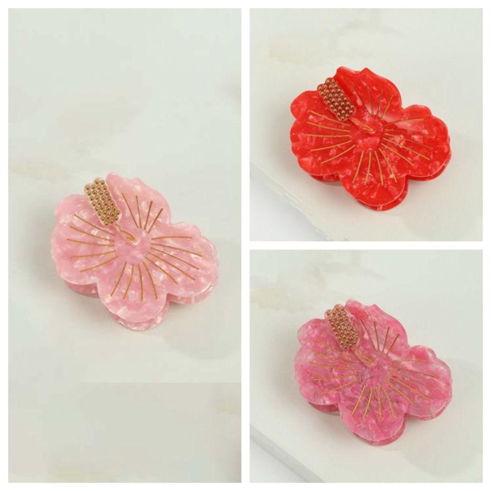 Japanese Style Peach Blossom Shark Clip Waterproof Flower Hairgrips  Ponytail Holder