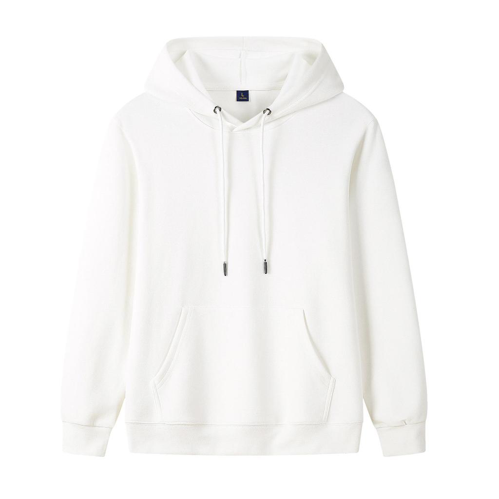 Couple's Casual Solid Color Hooded Sweatshirt - Heavyweight 320g Pure Cotton, Long Sleeve, for Spring and Autumn.