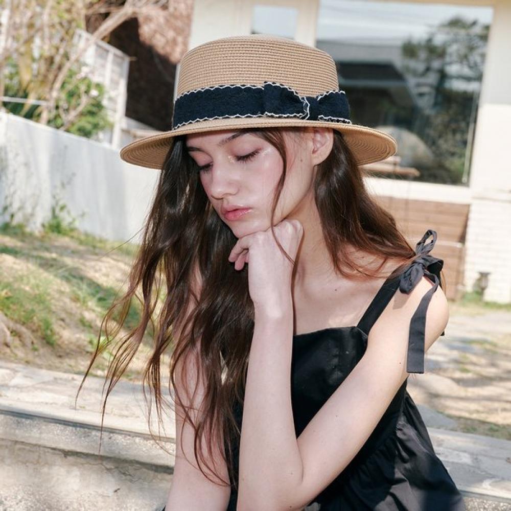 

Allincomplete Wave Ribbon Boater Hat 2 Colors Brown (Wave Ribbon)