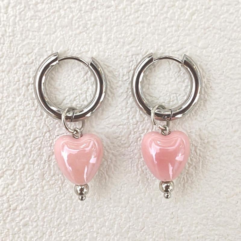 Stylish Elegant Colorful Geometric Heart Circle Pendant Earrings  Minimalist Earring Hoop Women Jewelry Accessory