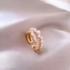 Exquisite French Zircon Pearl Double Layer Geometric Open Ring for Women - Luxurious and Unique Design
