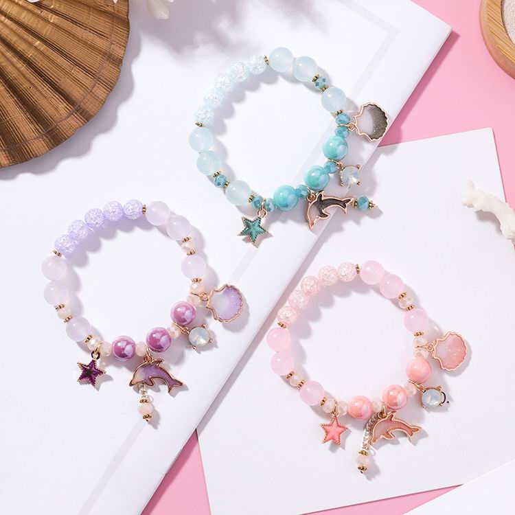 Sleek Stylish Jewelry Simple Style Crystal Stone Beads Bracelets Girls Women Fashionable Ocean Style Dolphin Shell Star Bracelets CuteSimple Bracelets