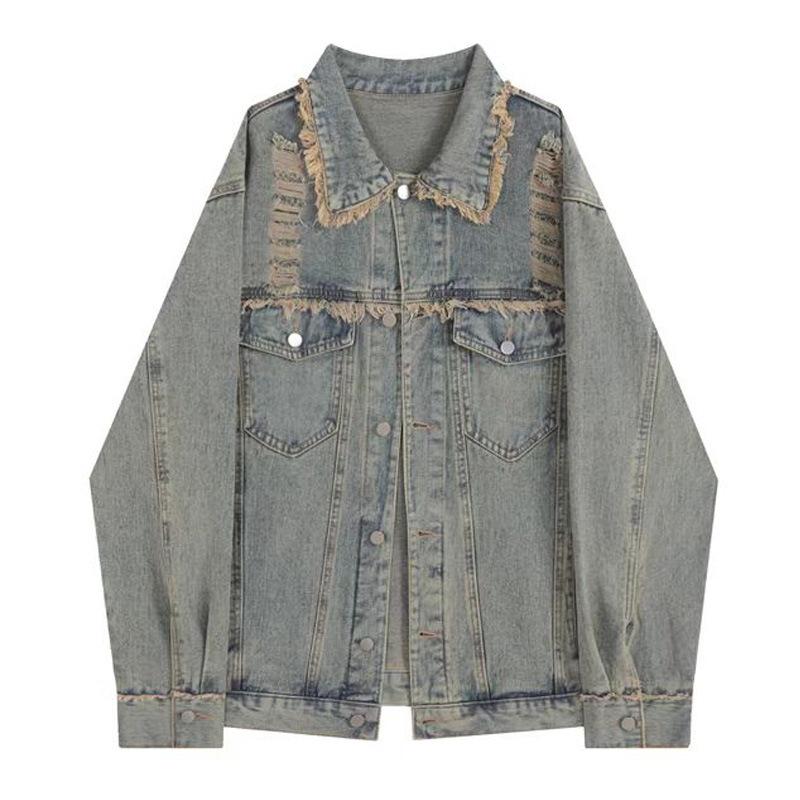 Giacca di jeans vintage retrò con bordo grezzo per giacca da donna a maniche lunghe dal taglio ampio primaverile e autunnale