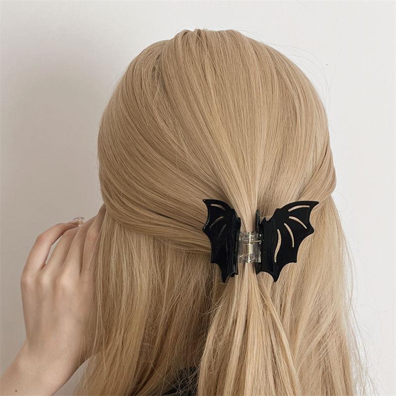 Vampir Gothic Krallenklemme - Rote & Schwarze Fledermaus Haarklammer für Dickes Haar, Y2K Subkultur