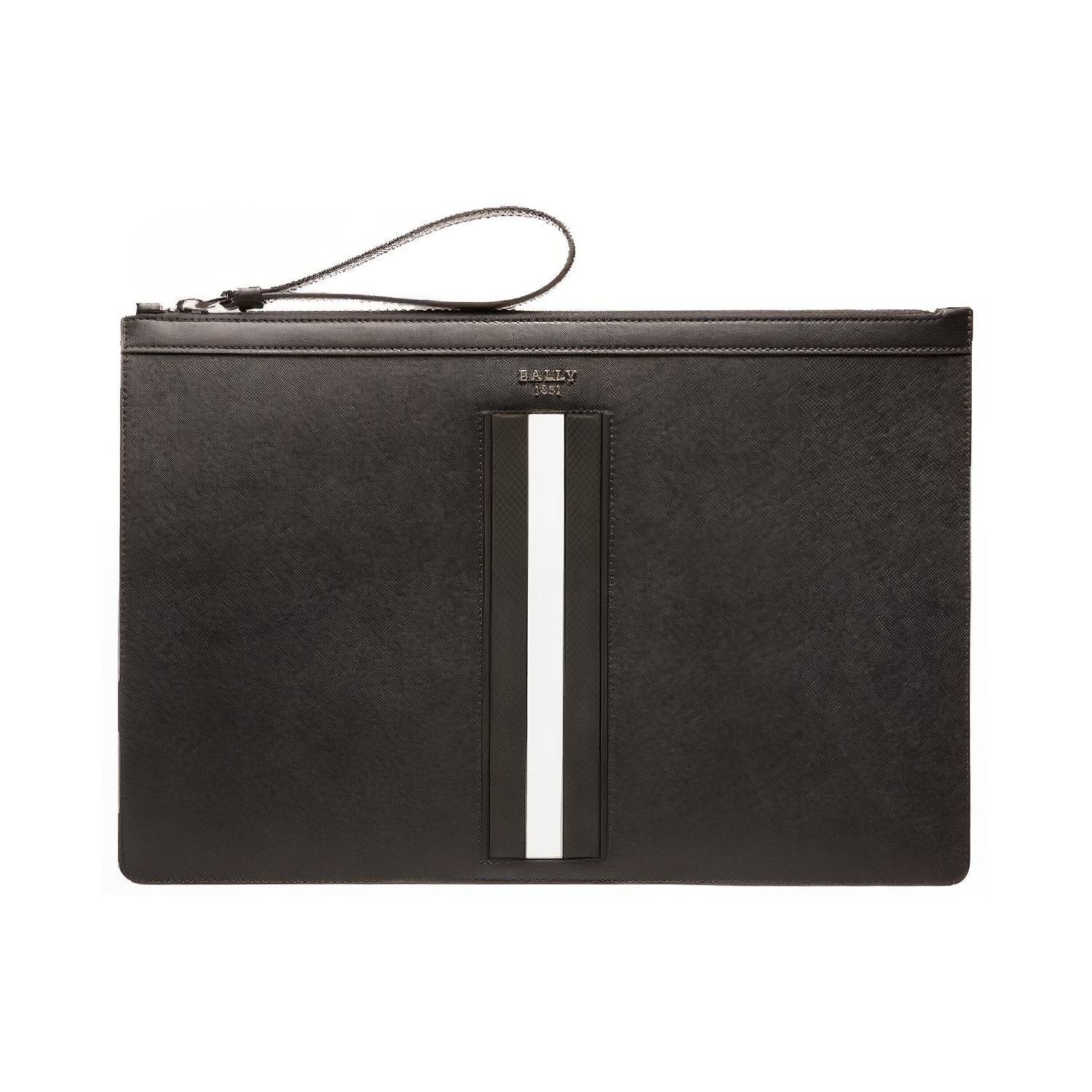 

Bally Bollis Classic Black And White Striped Casual Business Leather Clutch Men clutch 6238960 Basic Set (Bag+Dust Bag)