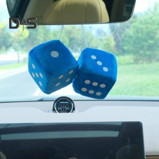 Plush Dice Pendant with Lanyard Vintage Charm Car Hanging Ornament Stress Relief Toy for Car Interior Rearview Mirror Decoration