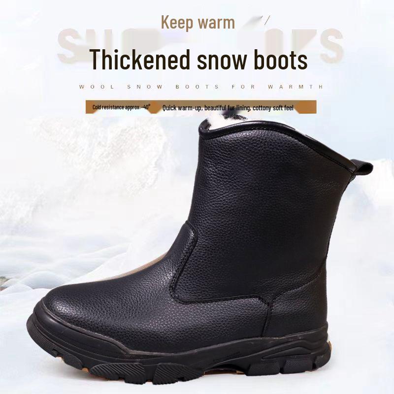 Men's Extra Thick Warm Wool Winter Boots - Waterproof Snow Cotton Footwear