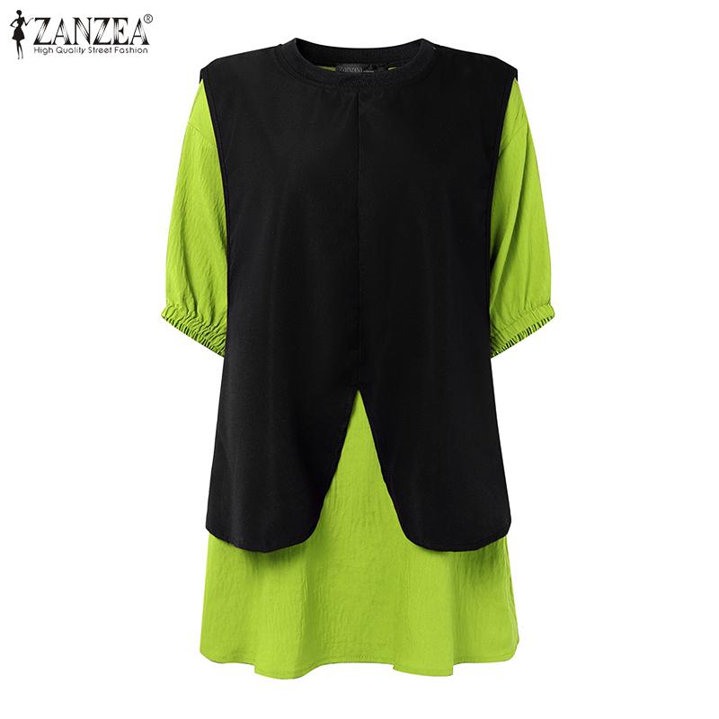 ZANZEA Women Short Sleeve Patchwork Casual Loose Blouse