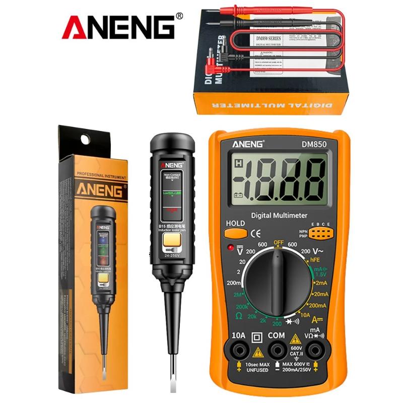 Portable ANENG DM850 Digital Multimeter 1999 Counts AC/DC Votage Ohm Current Detector Ammeter+B15 Voltage Tester Pen Electrician Tools Digital Display