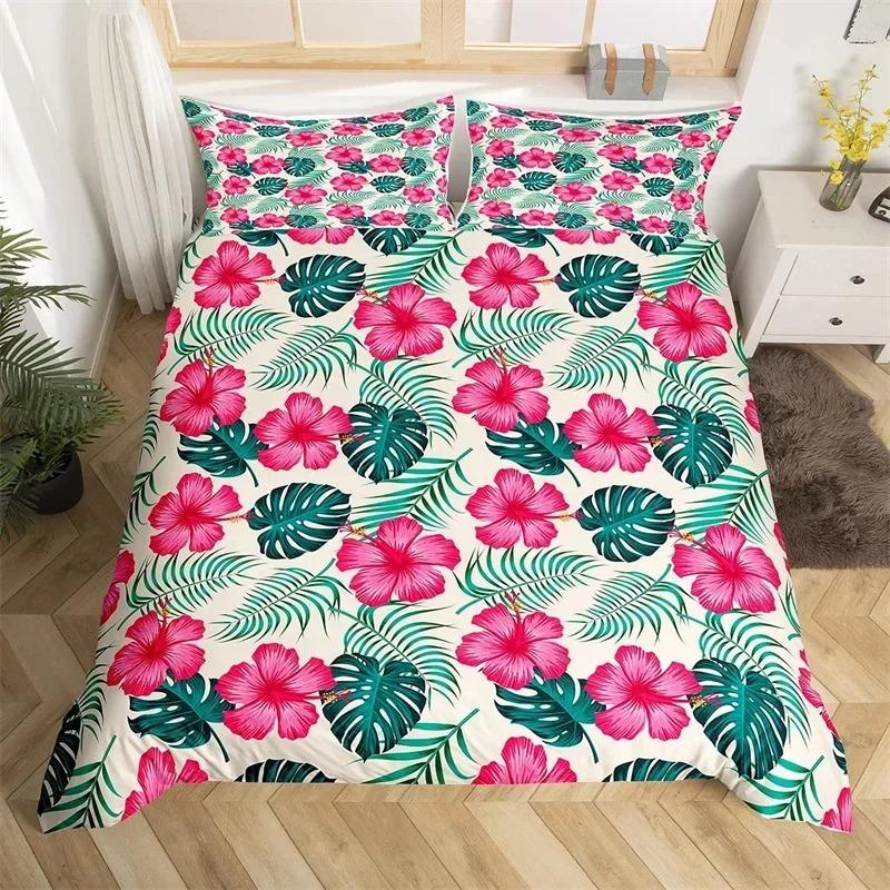 Set Biancheria da Letto Stampato Singolo Lato, Copripiumino Animali Piante Fiori Foglie Copri Piumino Cuscini Copriletti Comodi