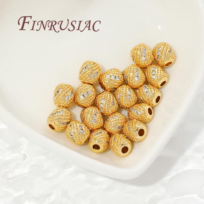 2-8Pcs/Lot 18K Gold Plated Oval Beads Brass with Zircon Spacer Bead For Jewelry,Separators For Bead,DIY Bracelets Accessories