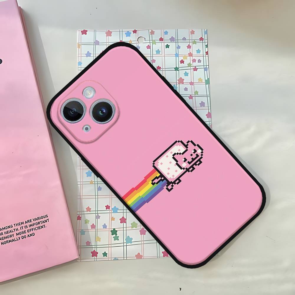 Roztomilý Vtipný Kočka N-nyan Pouzdro na Telefon Pouzdro na Telefon Pro IPhone 17,16,15,14,13,12,11,Pro,Plus,Mini Měkký Černý Kryt