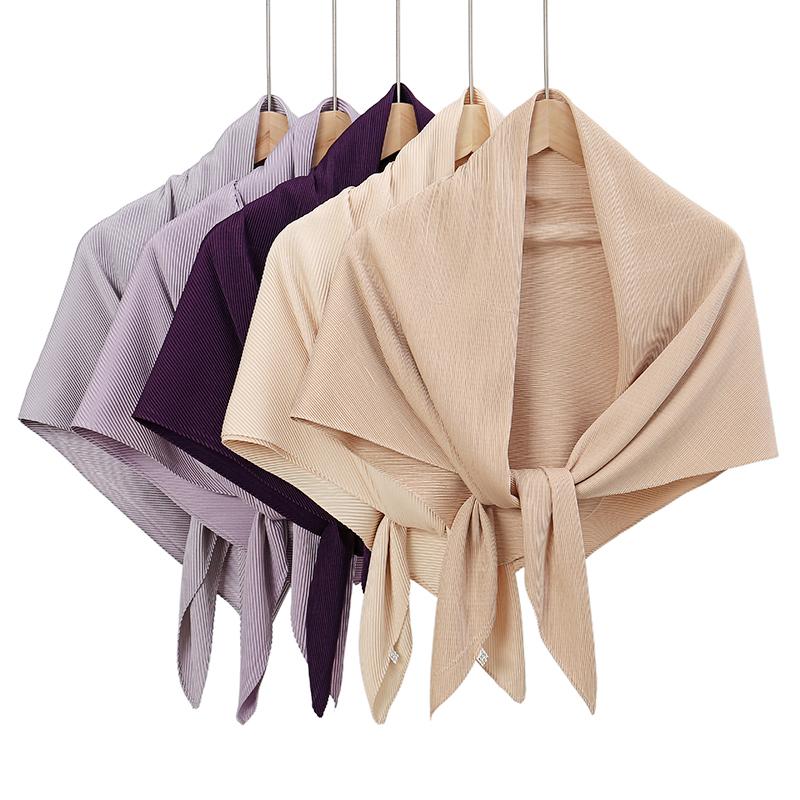 Maldives  Muslim Pleated Square Scarf Matt Silk Plain Hijab Women Crinkle Satin Headscarf Premium Soft Wrinkle Scarves