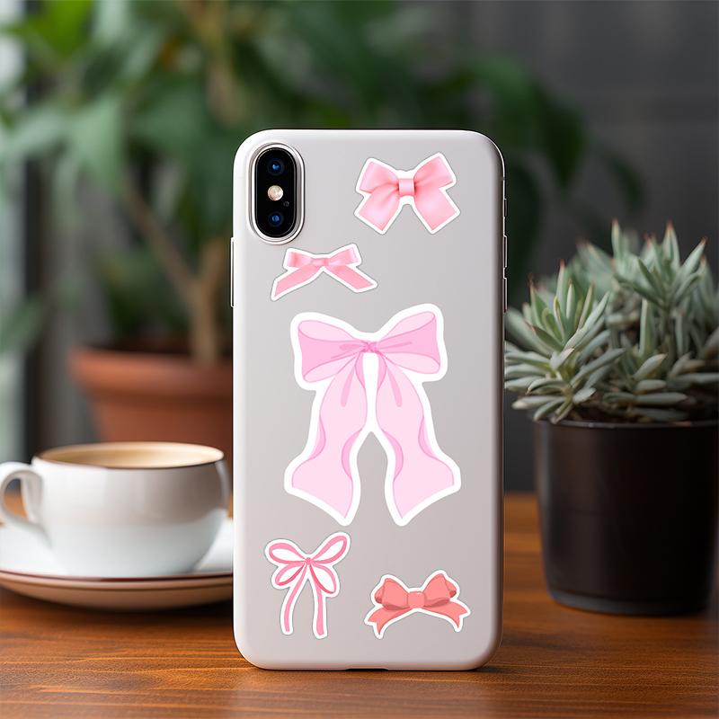 50PCS Pink Bow Stickers Cute Vintage Aesthetic Bowknot Sticker Vinyl Waterproof Girls Pink Decals for Water Bottle Laptop