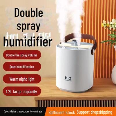 Tichý stolní zvlhčovač vzduchu o objemu 1,2 l s dvojitým proudem a nabíjením přes USB