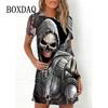 Mode Totenkopf 3D-Druck Damenkleid Lustiges Horror-Muster Lässiges A-Linien-Kleid Sommer 2026 Neu Kurzarm O-Ausschnitt Damen Sommerkleid