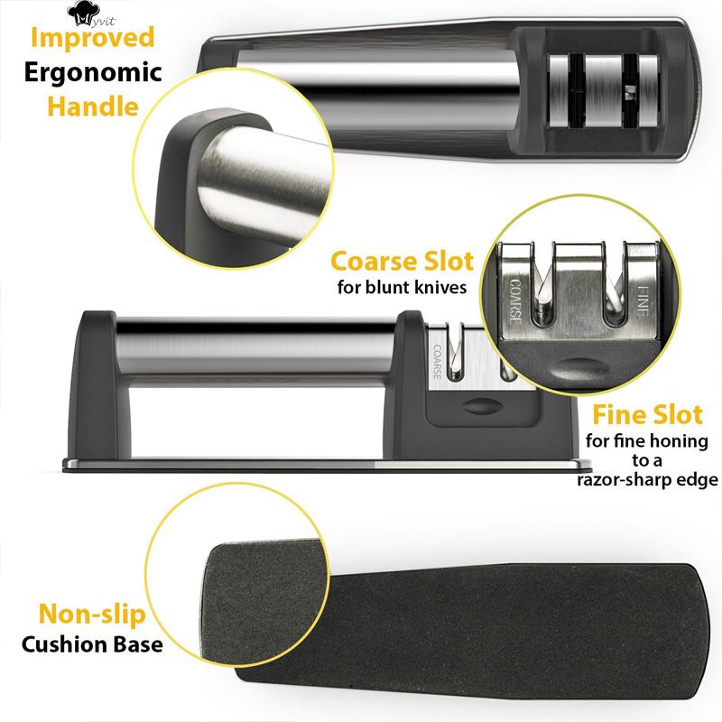 Knife Sharpener Handheld Multi-function 2 Stages Type Quick Sharpening Tool With Non-slip Base Kitchen Knives Accessories Gadget