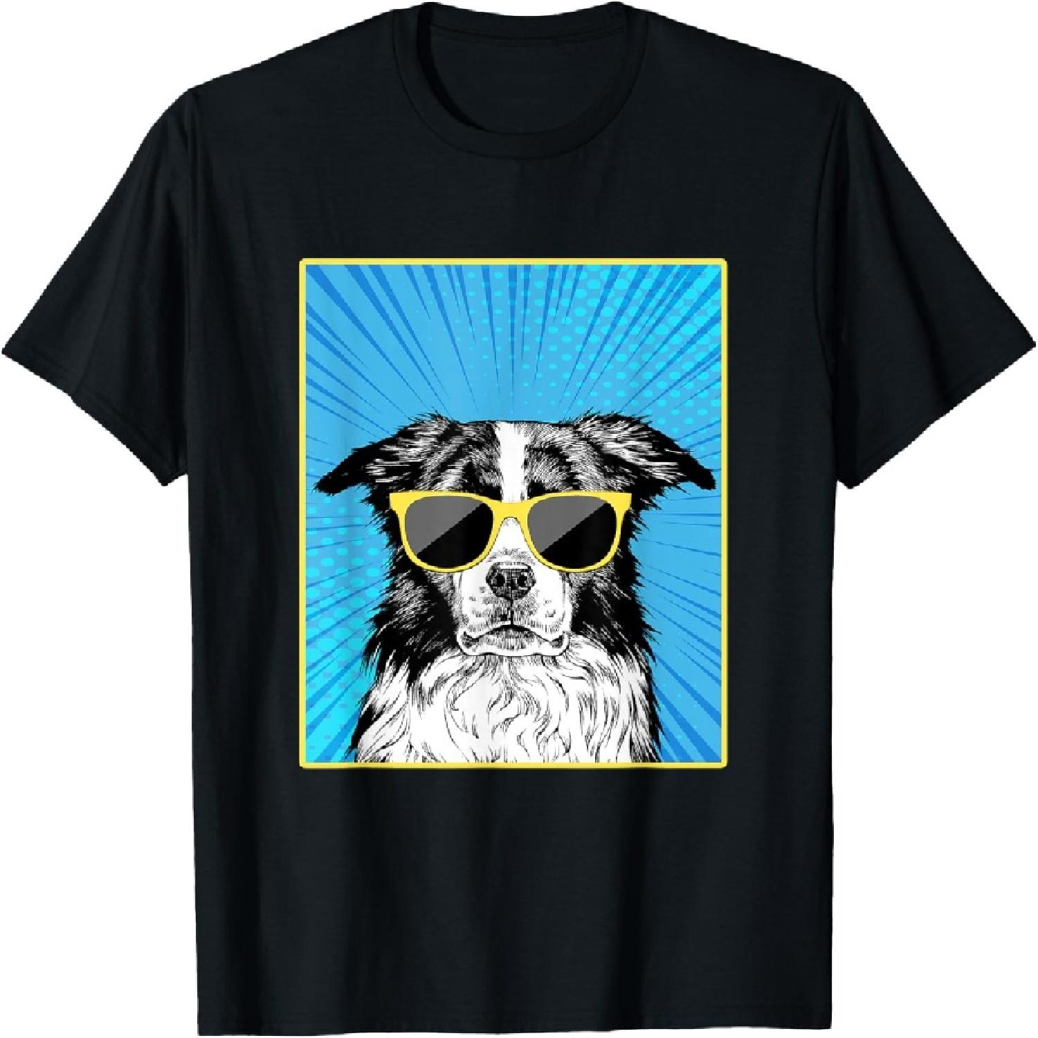 

Border Collie Portrait Pop Art Dog with Sunglasses T-Shirt XXXXXL різнокольоровий