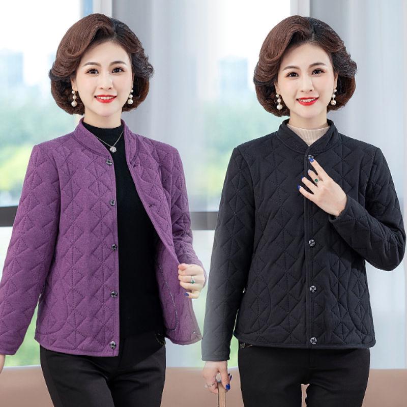 Women's Autumn/Winter Quilted Cotton Jacket for Middle-Aged and Elderly - Stand Collar, Warm, Thickened Design