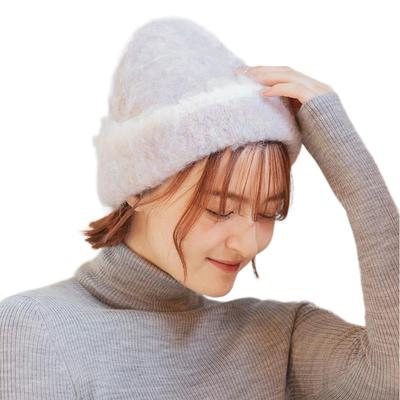 ICHIYON Mix Mohair Yarn Watch Simple Beanie Knit Winter Knit Cap for Women [14+ PLUS] Hat, / 103861-211-100