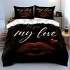 Elegant Red Lips Love Design Bedding Duvet Cover Set Duvet Cover Pillowcases  (1*Duvet Cover 2*Pillowcases, without duvet insert)