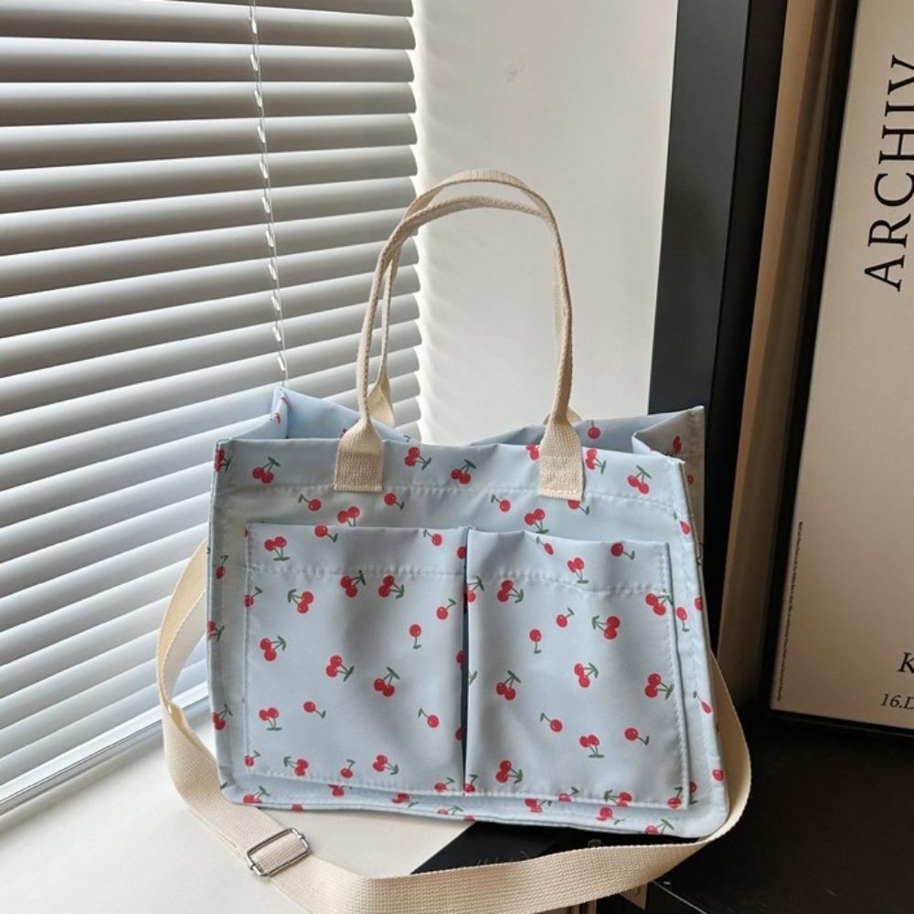 Large Capacity Cherry Tote Bag Korean Style Canvas Handbag Fashion Women Shoulder Bag  Student