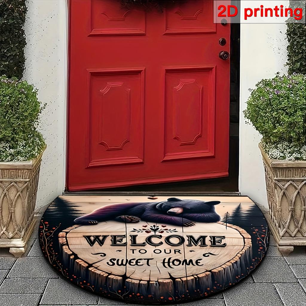 1Pcs Bear Semi Circle Welcome Doormat Non-Slip for Outdoor Patio Porch Kitchen Bathroom Entryway Floor Mat