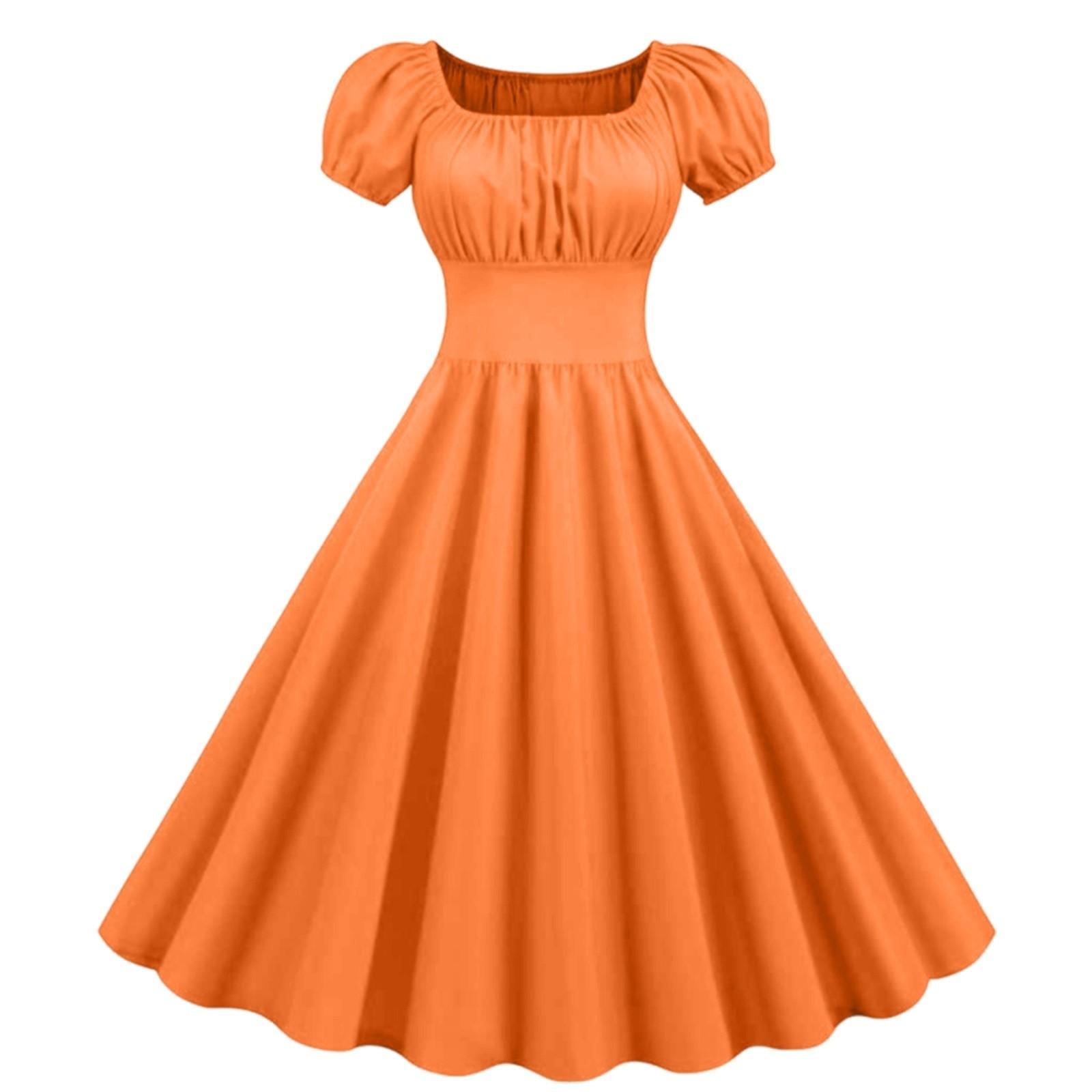 

Женское повседневное платье с короткими рукавами, квадратным вырезом и большим подолом для выступлений L шафрановый