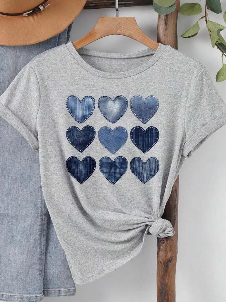 Women Cowboy Heart Print TShirt for Valentines Day Gifts Fashion Crew Neck Short Sleeve TShirt Casual Womens Clothing