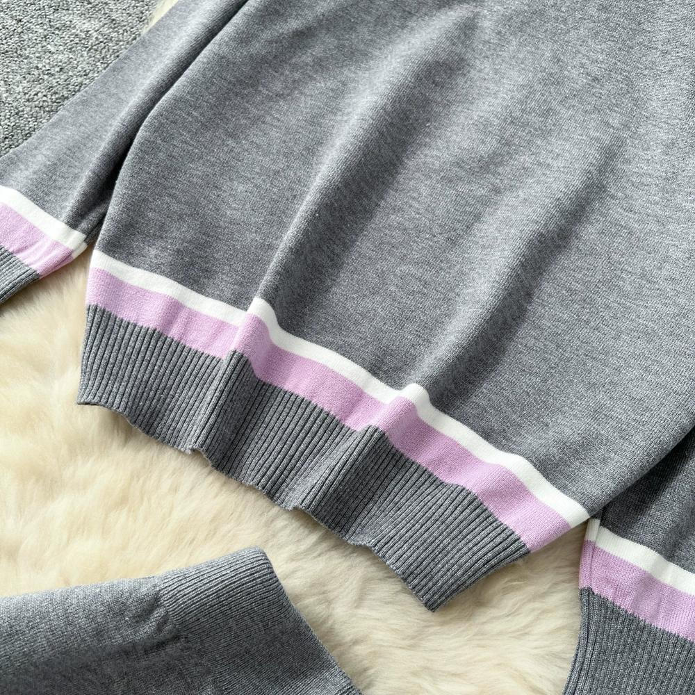 Herbst Winter Damen Lässig Gestrickter Pullover Hose Zweiteiler Langarm Pullover Oberteile und Weitbein Hose Trainingsanzug