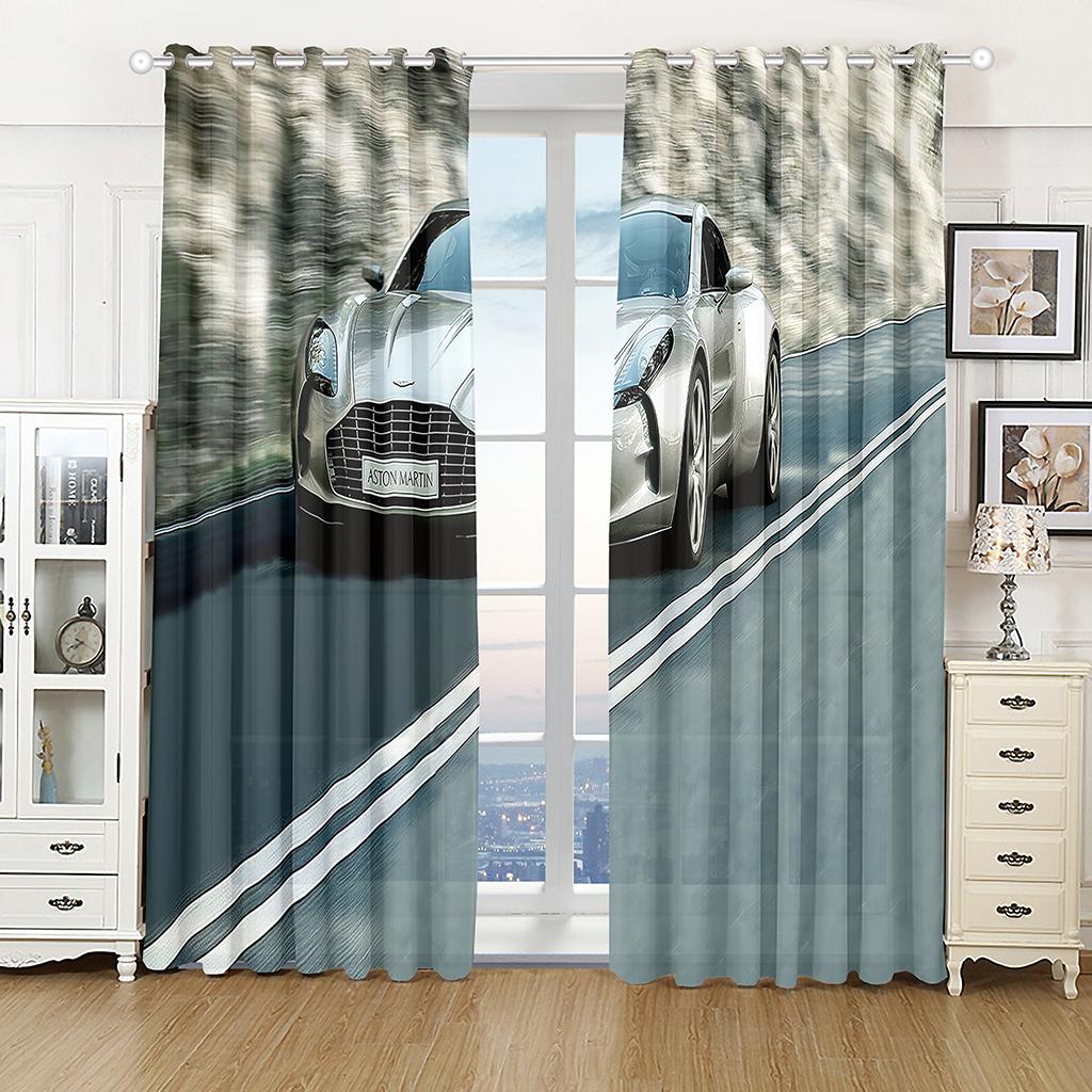 Fashion Luxury Sports Car Landscape 3D Printing Living Room Bedroom Half Shade Curtain Set