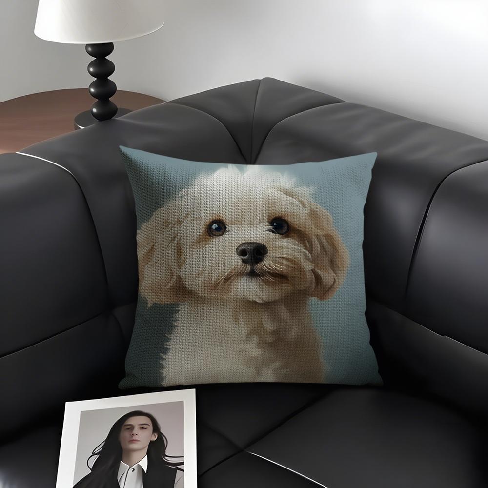 Dog Cute Cushion Cover Natural Linen Organic Fabric Double-Sided Printing Sofa Home Decor Gift Pillow Case