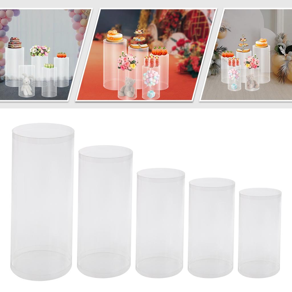 5pcs Crystal-Clear Cylinder Wedding Display Stands, Versatile Acrylic Centerpiece for Table Decor, Modern Dessert Cupcake Risers