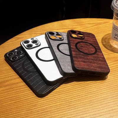 Semplice Affari Motivo Coccodrillo Attrazione Magnetica Adatto per IPhone15promax Anti-caduta Uomo e Donna Custodie per Telefono IPhone 14