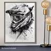 Unieke Motorhelm Canvas Kunstprint, Kaderloos Zwart-Wit Off-Road Fiets Wanddecoratie voor Woonkamer, Slaapkamer, Kantoor, Bar
