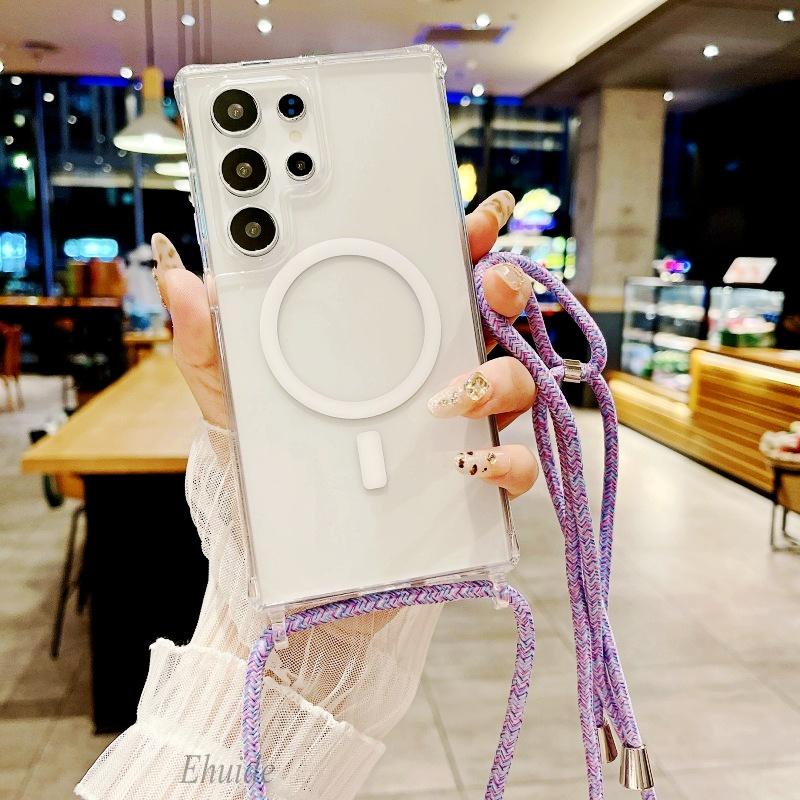 

Magnetic Strap Case For Samsung Galaxy S26 Ultra S23 S24 Plus S25 Plus Crossbody Lanyard Clear Wireless Charging Clear Cover Galaxy S25