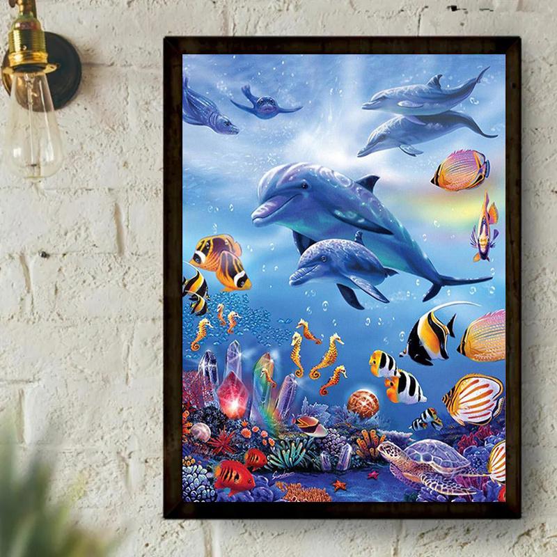 

5D DIY алмазная живопись дельфины и колокольчики Алмазная вышивка набор крестиков полный горный хрусталь мозаика домашний декор подарок Square 20x30cm