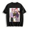Anime Pink-haired Trio Graphic T-shirt Trendy Cartoon Character Print Casual Loose Top Pure Cotton T-shirt