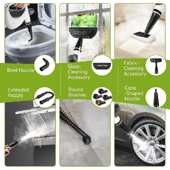 Phueut Pressurized Handheld Multi-Surface Natural Steam Cleaner with 12 Pcs Replacement Parts , Multi-Purpose Steamer for Springtok , Home and Car