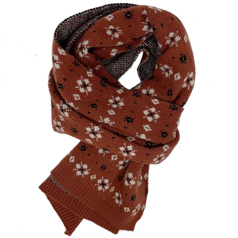 Winter New Ins Floral Wool Scarf Thickened Warm Scarf Student Japanese Retro Scarf Versatile