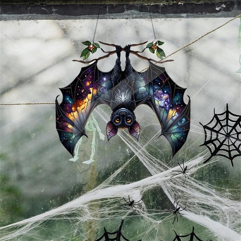Good-Halloween Bat Stained Glass Suncatcher Window Hanging Acrylic Wall Art Suncatcher Decoration Ghosts Festival Colorful
