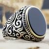 Stylish Flat Black Crystal Engraved Pattern Men'S Ring Ring Jewelry