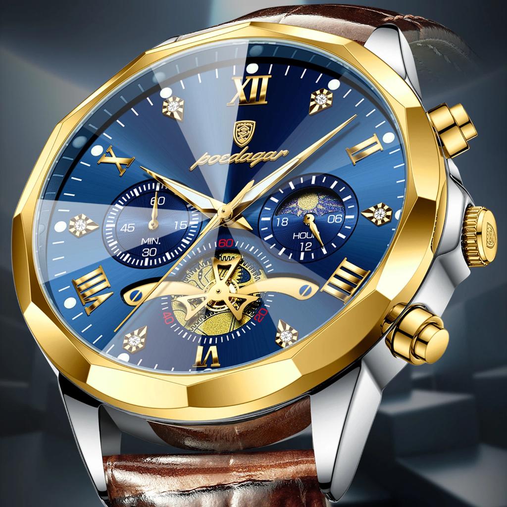 POEDAGAR Military Luxury Men Wristwatch Quartz Waterproof Luminous Chronograph Leather Man Watch Sports Men's Watches Male Reloj