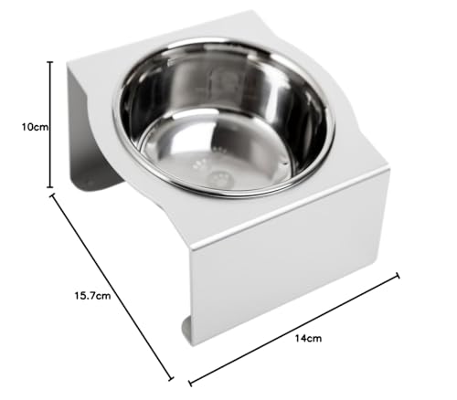 MATUMI Hours Food Bowl Stand, Small, Chrome, Made in Japan, Feed Bowl, Dish Stand, Anodized Aluminum Finish, Reduces Leg and Back Pain