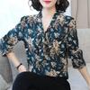 Fashion Vintage Plant Printed Shirt Women's Clothing Loose Long Sleeve Commute Spring Autumn Elegant V-Neck Bandage Bow Blouse