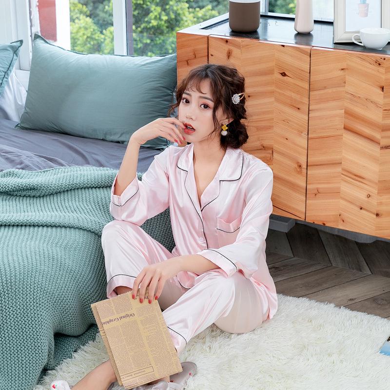 Han Yatong Silk Couple Pajamas Set: Autumn Long Sleeve Cardigan Homewear