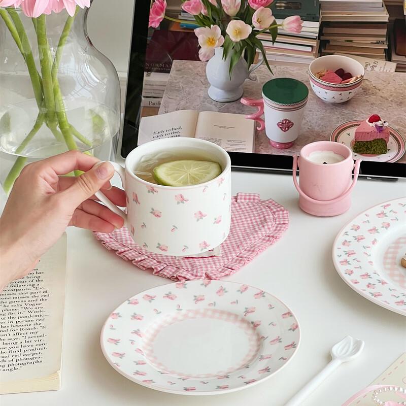 French Vintage Floral Ceramic Coffee Cup & Saucer Set